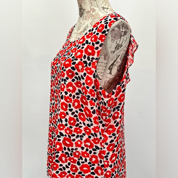 CABI Red, white & navy Flipside Floral ruffle back tank size L - Picture 4 of 13